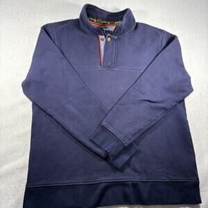 Orvis 1/4 Zip Snap Pullover Mock Neck Fleece Lining Navy Blue Sweater Mens Sz L